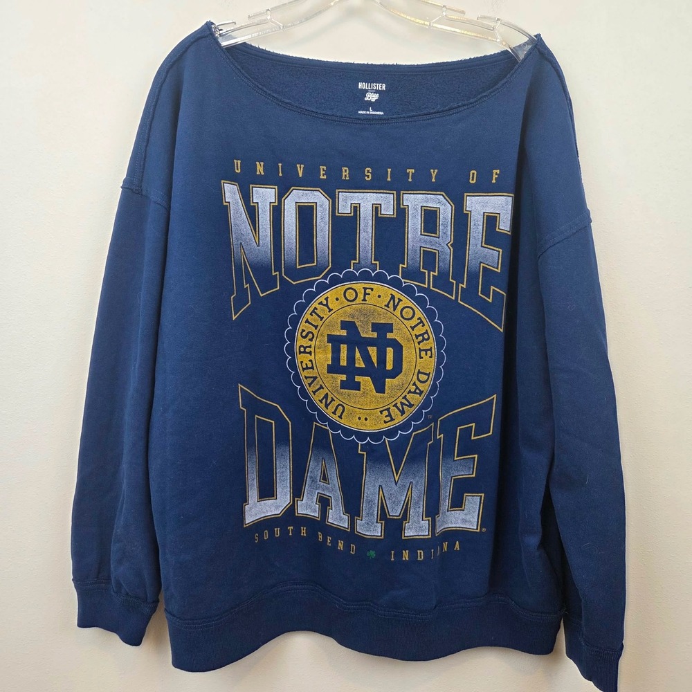 Hollister Oversized Notre Dame University Sweatshirt Off The Shoulder Womens L - Picture 2 of 11